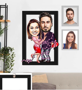 Kişiye Özel Sevgili Karikatürlü 3D Ahşap Tablo 30x47 Model 4