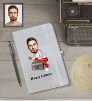 Kişiye Özel Rapçi Karikatürlü Gri Defter Kalem Hediye Seti  Bay-4