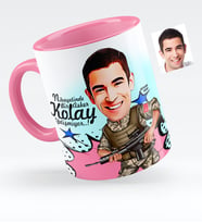 BK Gift Kişiye Özel Bay Asker Karikatürlü Pembe Kupa Bardak  1