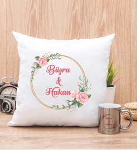 İki İsimli Çiftlere Özel Yastık ve Silver Kupa Bardak