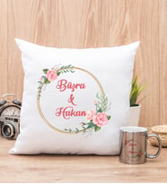 İki İsimli Çiftlere Özel Yastık ve Silver Kupa Bardak