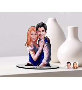 BK Gift Kişiye Özel Sevgililer Karikatürlü Ahşap Biblo Model-36 (Beyaz)