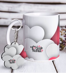 BK Gift Kişiye Özel Sevgililer Günü Beyaz Kupa ve Anahtarlık Hediye Seti-130 (Model 1)
