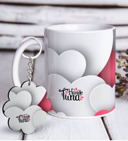 BK Gift Kişiye Özel Sevgililer Günü Beyaz Kupa ve Anahtarlık Hediye Seti-130 (Model 1)