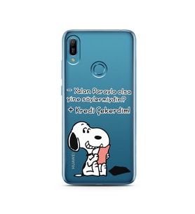 Snoopy Tasarımlı Süper Şeffaf Silikon Telefon Kılıfı Huawei Y6 (Prime) 2019