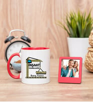 İnşaat Teknolojisi Öğretmeni Kırmızı Kupa ve Kırmızı Mini Fotoğraf Çerçevesi
