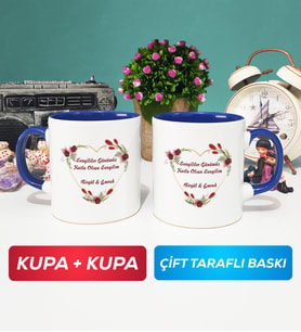 İkili Sevgiliye Sevgililer Günü Hediyesi 13 Kupa Bardak Lacivert