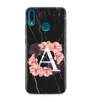 Mermer Çiçekli Harf Tasarım Süper Şeffaf Silikon Telefon Kılıfı Huawei Y9 (2019)