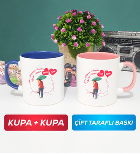İkili Sevgiliye Sevgililer Günü Hediyesi 3 Kupa Bardak Lacivert Pembe