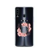 Pembe Çiçekli Harf Tasarım Süper Şeffaf Silikon Telefon Kılıfı Samsung A20s Ü-Ha