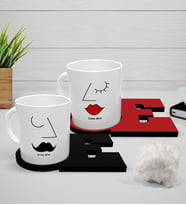 BK Gift Kişiye Özel Sevgili İkili Beyaz Kupa ve Harfli Bardak Altlığı Seti - 6
