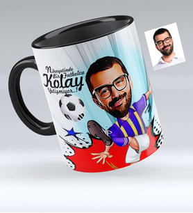 BK Gift Kişiye Özel Bay Futbolcu Sarı Lacivert Karikatürlü Siyah Kupa Bardak  1