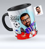 BK Gift Kişiye Özel Bay Futbolcu Sarı Lacivert Karikatürlü Siyah Kupa Bardak  1