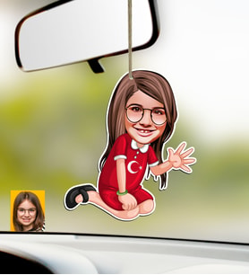 BK Gift Kişiye Özel Kız Çocuk Karikatürlü Ahşap Araba Dikiz Ayna Süsü-2 (Çok Renkli)