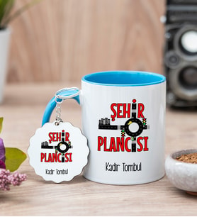 Şehir Plancısı Mavi Kupa Bardak Ve Anahtarlık Set