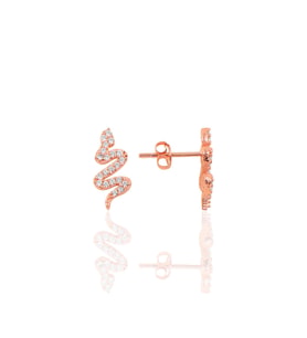 Söğütlü Silver Gümüş rose zirkon taşlı yılan modeli küpe