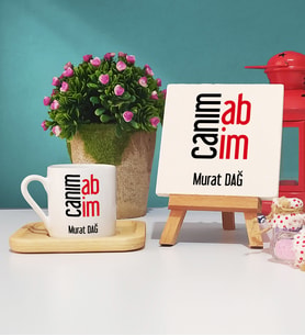 Abiye Hediye Canım Abim Tasarımlı Kişiye Özel Abi Ahşap Altlıklı Türk Kahvesi Fincanı ve Dekoratif Taş Baskı
