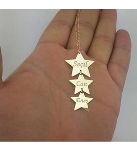 Kişiye Özel 3'lü Yıldız Gümüş  Kolye (Gold)