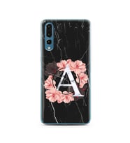 Mermer Çiçekli Harf Tasarım Süper Şeffaf Silikon Telefon Kılıfı Huawei P20 Pro  