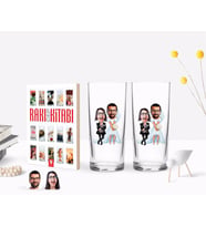 BK Gift Kişiye Özel Renkli Baskılı Sevgililer Karikatürlü İkili Rakı Bardağı ve Rakı Cep Kitabı Hediye Seti-16 (Model 1)