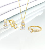 Else Silver Gümüş Zirkon Taşlı Üçlü Takı Seti (Gold)
