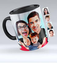 BK Gift Kişiye Özel Aile Karikatürlü Siyah Kupa Bardak  4