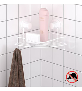 TEKNOTEL DELME VİDA MATKAP YOK! VAKUMLU TEK KATLI BANYO KÖŞE RAFI BEYAZ DM250