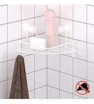 TEKNOTEL DELME VİDA MATKAP YOK! VAKUMLU TEK KATLI BANYO KÖŞE RAFI BEYAZ DM250