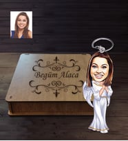 Kişiye Özel Bayan Karikatürlü Ahşap Anahtarlık Kutulu Model-5