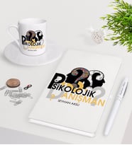 BK Gift Kişiye Özel Psikolojik Danışman Beyaz Defter Kalem Türk Kahvesi Fincanı Seti (Model 1)
