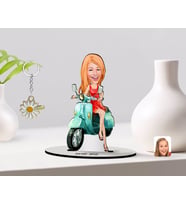 BK Gift Kişiye Özel Kadın Karikatürlü 3D Ahşap Biblo ve İsimli Gold Papatya Anahtarlık-24 (Model 1)