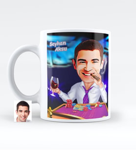 BK Gift Kişiye Özel Casino Karikatür Beyaz Kupa Bardak