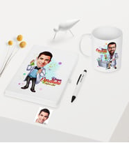 BK Gift Kişiye Özel Bay Kimya Öğretmeni Temalı Karikatürlü Beyaz Defter Kalem Kupa Seti - 3