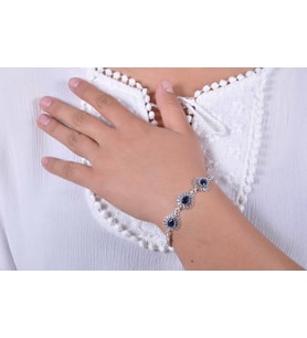 Safir Taşlı Damla Model Telkari Gümüş Bileklik