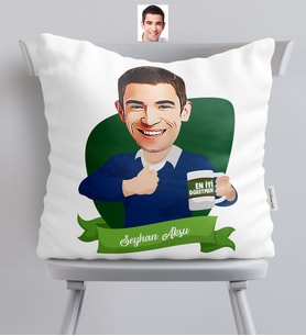 BK Gift Kişiye Özel En İyi Öğretmen Karikatürlü  Yastık  1