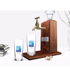 BK Gift Kişiye Özel Renkli Baskılı Bodrum Tasarımlı Turistik İkili Rakı Bardağı ve Ahşap Rakı Standı Hediye Seti-1 (Beyaz)