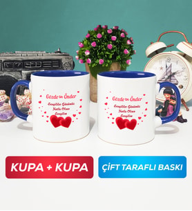 İkili Sevgiliye Sevgililer Günü Hediyesi 6 Kupa Bardak Lacivert