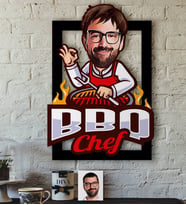 BK Gift Kişiye Özel Bay Barbekü Chef Karikatürlü 3D Ahşap Tablo-1