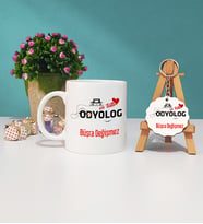 Mesajlı Odyolog Tasarımlı Kişiye Özel Odyolog Kupa Bardak ve Ahşap Anahtarlık Hediye Seti