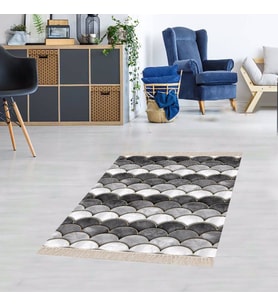 Geometrik Desenli Dijital Baskı Yıkanabilir Kaymaz Taban Etnik Kilim Desen Salon Halı (Gri)