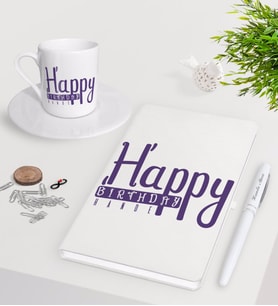 BK Gift Kişiye Özel Happy Birthday Beyaz Defter Kalem Türk Kahvesi Fincanı Seti-3 (Model 1)