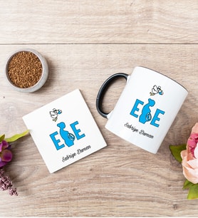 Ebe Siyah Kupa Bardak Ve Bardak Altlığı Seti