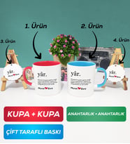 İkili Kırmızı Mavi Yâr Sevgililer Günü Hediyesi Kupa Bardak Anahtarlık