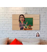 BK Gift Kişiye Özel Kadın Öğretmen Karikatürlü Otantik Ahşap Palet Tablo-1