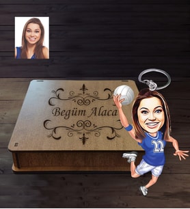 Kişiye Özel Sporcu Karikatürlü  Ahşap Anahtarlık Kutulu Bayan-2