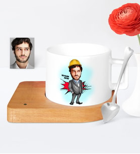 BK Gift Kişiye Özel Mühendis Karikatür Ahşap Altlıklı Seramik Fincan  1