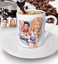 BK Gift Kişiye Özel Sevgililer Karikatürlü Türk Kahvesi Fincanı-30 (Beyaz)