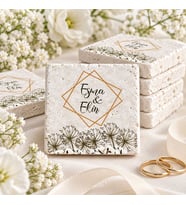 30 Adet Kişiye Özel Baskılı Doğal Taş Magnet 5x5cm Söz, Nikah, Nişan Hatırası (Beyaz)