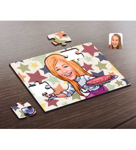 BK Gift Kişiye Özel Kadın Garson Karikatürlü Ahşap Puzzle-1