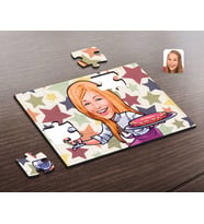BK Gift Kişiye Özel Kadın Garson Karikatürlü Ahşap Puzzle-1